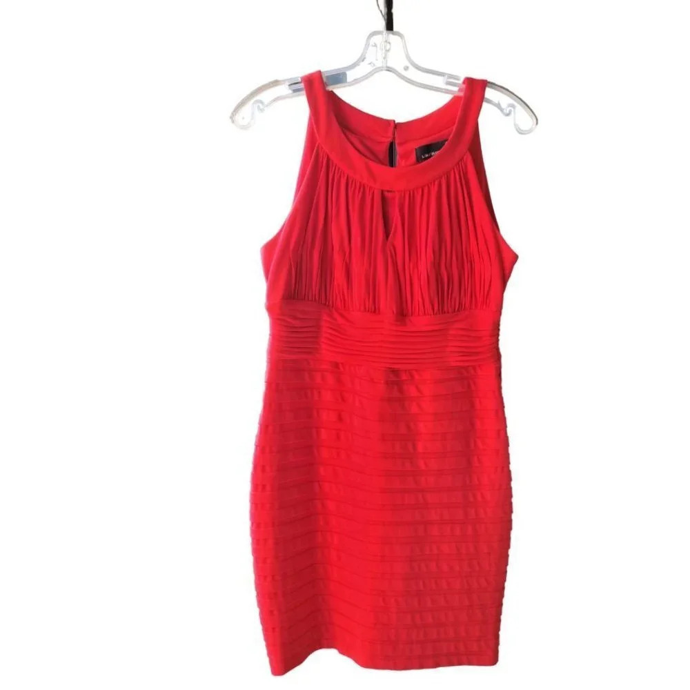 Laura Petites Red Sleeveless Midi Dress Size 14 side zipper